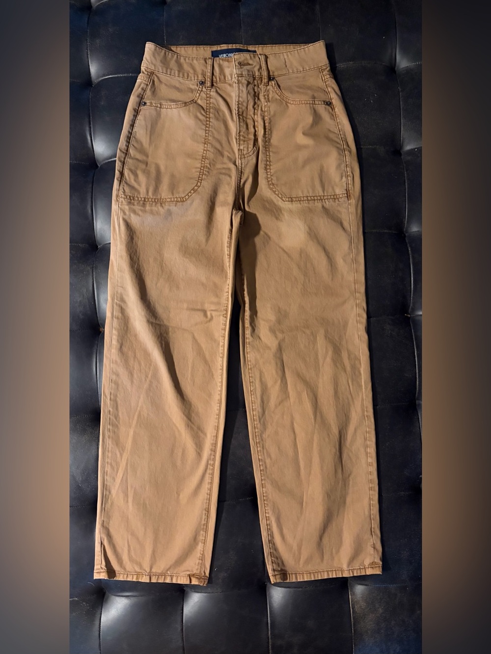 Veronica Beard High-Rise Straight Leg Jeans in Tan